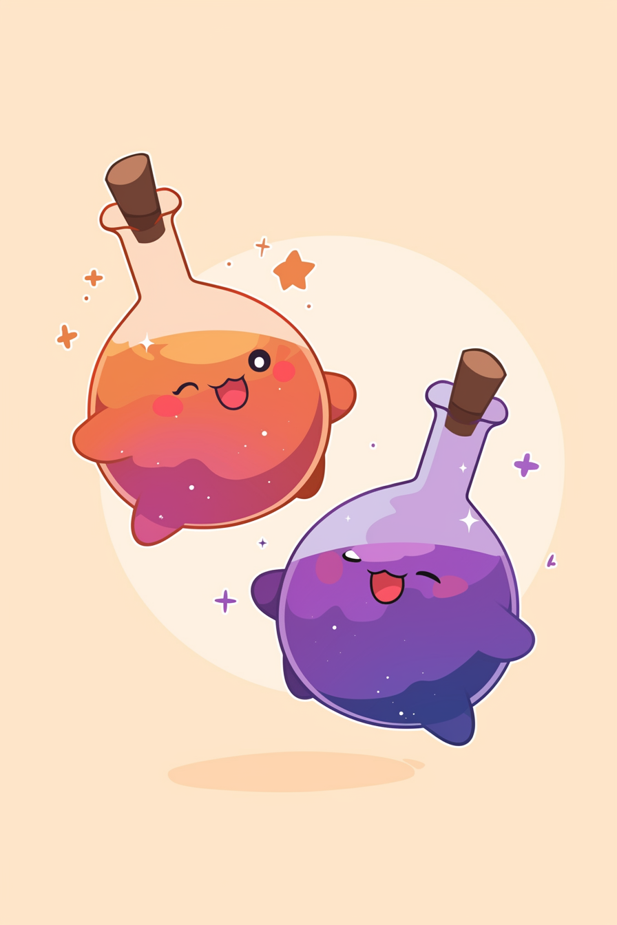 cute halloween drawings for kids, featuring adorable animated potion bottles with cheerful expressions.